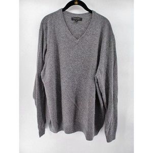 Ethan Pierce Men's Pullover Sweater Long Sleeve Gray XXL V-Neck 100% Cashmere.